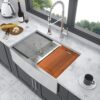 Farmhouse Double Bowl Workstation Kitchen Sink 33" Stainless Steel 16 Gauge Apron Front, Finish - White - Image 2