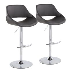 Fabrico - Contemporary Adjustable Bar Stool With Rounded T Footrest (Set of 2) - Chrome / Gray