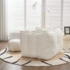 Soft Chenille Bean Bag Chair With High Resilient Foam For Living Room And Bedroom Comfortable Square Lazy Sofa With Footstool - Beige - Image 5