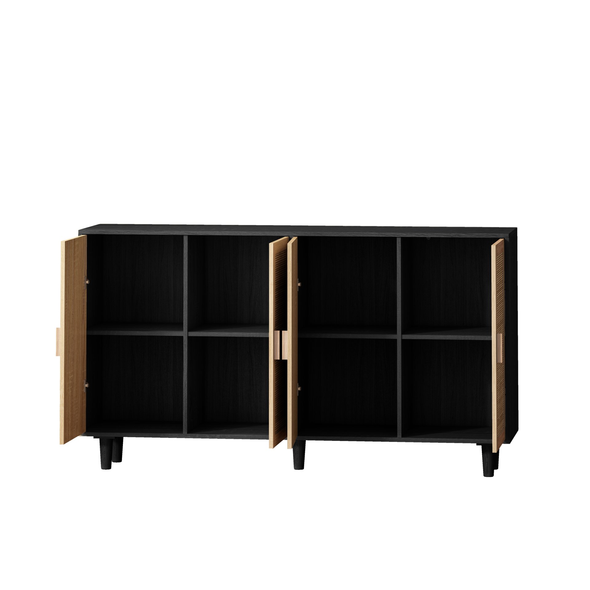 Elegant 4 Door Rattan Decorative Storage Cabinet, Functional And Stylish, 62.20" - Black - Image 7