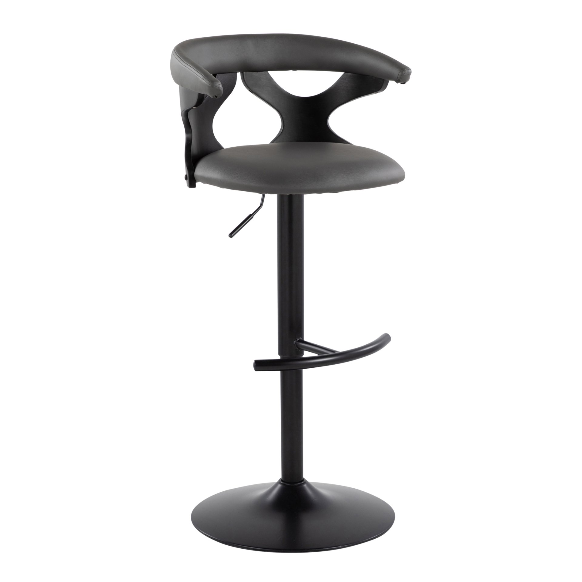Gardenia - Contemporary Adjustable Barstool With Swivel With Rounded T Footrest (Set of 2) - Black / Gray - Image 2