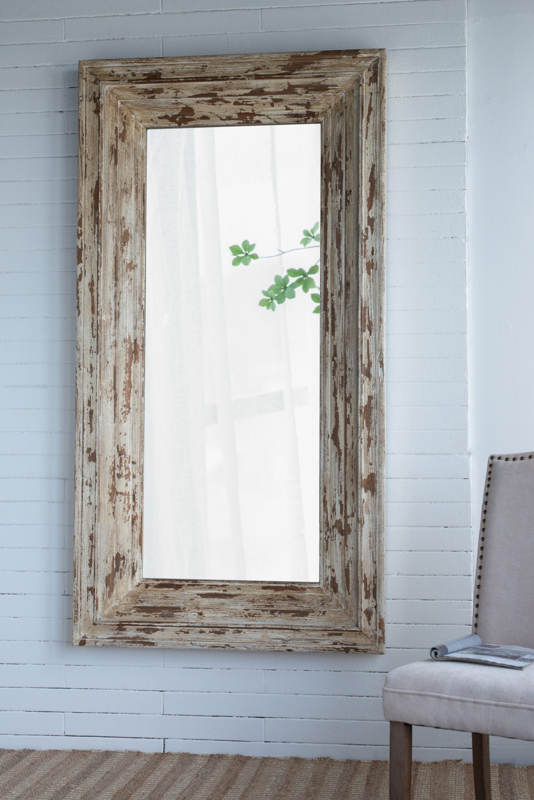 Full Length Rectangle Floor Mirror With Distressed Wood Frame - Brown - Image 4