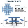 Square Outdoor Steel Picnic Table With Umbrella Pole - Blue - Image 5