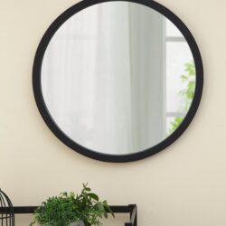 Circle Wall Mirror With Wooden Frame, Wall Mirror For Living Room - Black