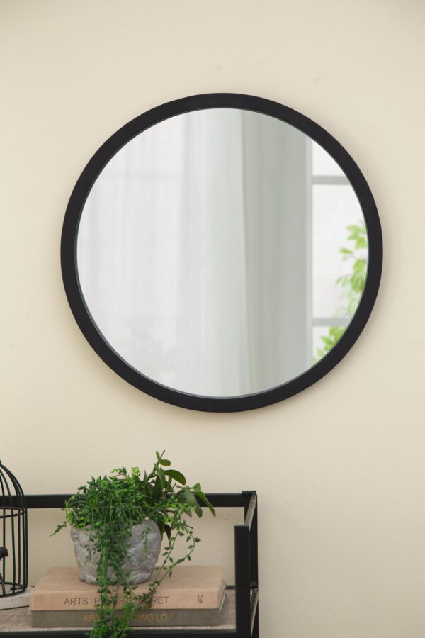 Circle Wall Mirror With Wooden Frame, Wall Mirror For Living Room - Black