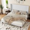 King Size, Stylish High Headboard Bed, High Quality - White - Image 4