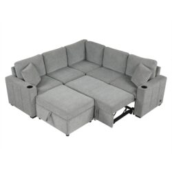 Sectional Sofa Convertible Pull Out Sofa Bed L - Shaped Sofa U - Shaped Sofa With A Movable Storage Ottoman For Living Room - Gray