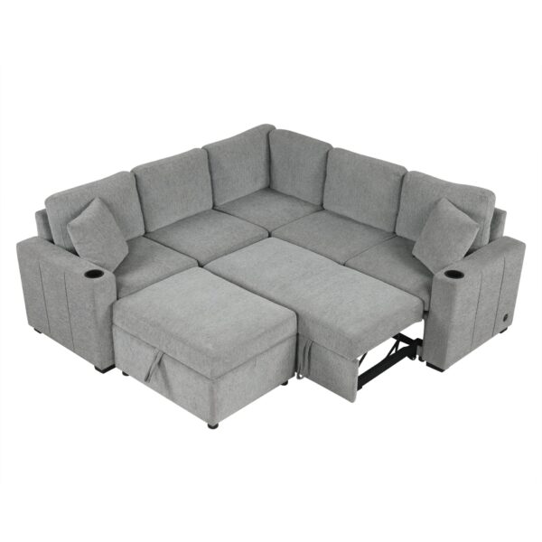 Sectional Sofa Convertible Pull Out Sofa Bed L - Shaped Sofa U - Shaped Sofa With A Movable Storage Ottoman For Living Room - Gray