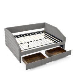 Upholstered Tufted Queen Size Daybed With 2 Drawers Trundle - Gray