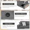 U-Shaped Sectional Sofa Pull-Out Sofa Bed With Two USB Ports, A Storage Chaise Lounge And Four Back Pillows For Living Room - Gray - Image 8