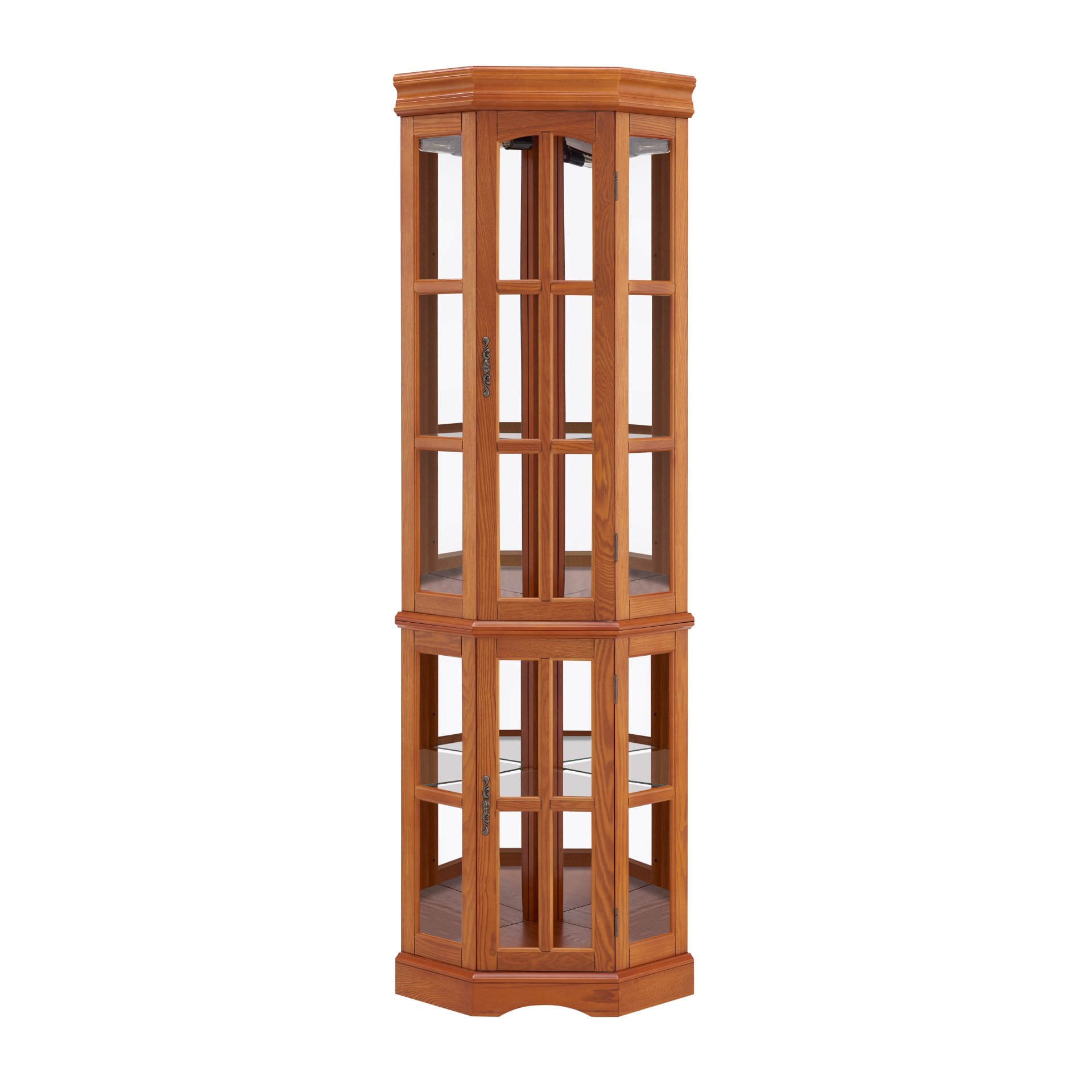 Corner Curio Cabinet With 5 Shelves And Lighting System (E26 Light Bulb Not Included) - Oak - Image 17
