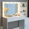 Vanity Desk With Mirror And Lights, 46.4In Dressing Table With 2 Large Drawer & Large Vertical Organizer, 3 Level Dresser & 3 Lighting Modes Adjustable Brightness, Suitable For Bedroom - White - Image 4