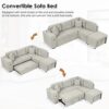 Sectional Sofa L-Shaped Sofa Couch Pull-Out Sofa Bed With A Movable Ottoman, Two USB Ports And Two Cup Holders For Living Room - Gray - Image 6