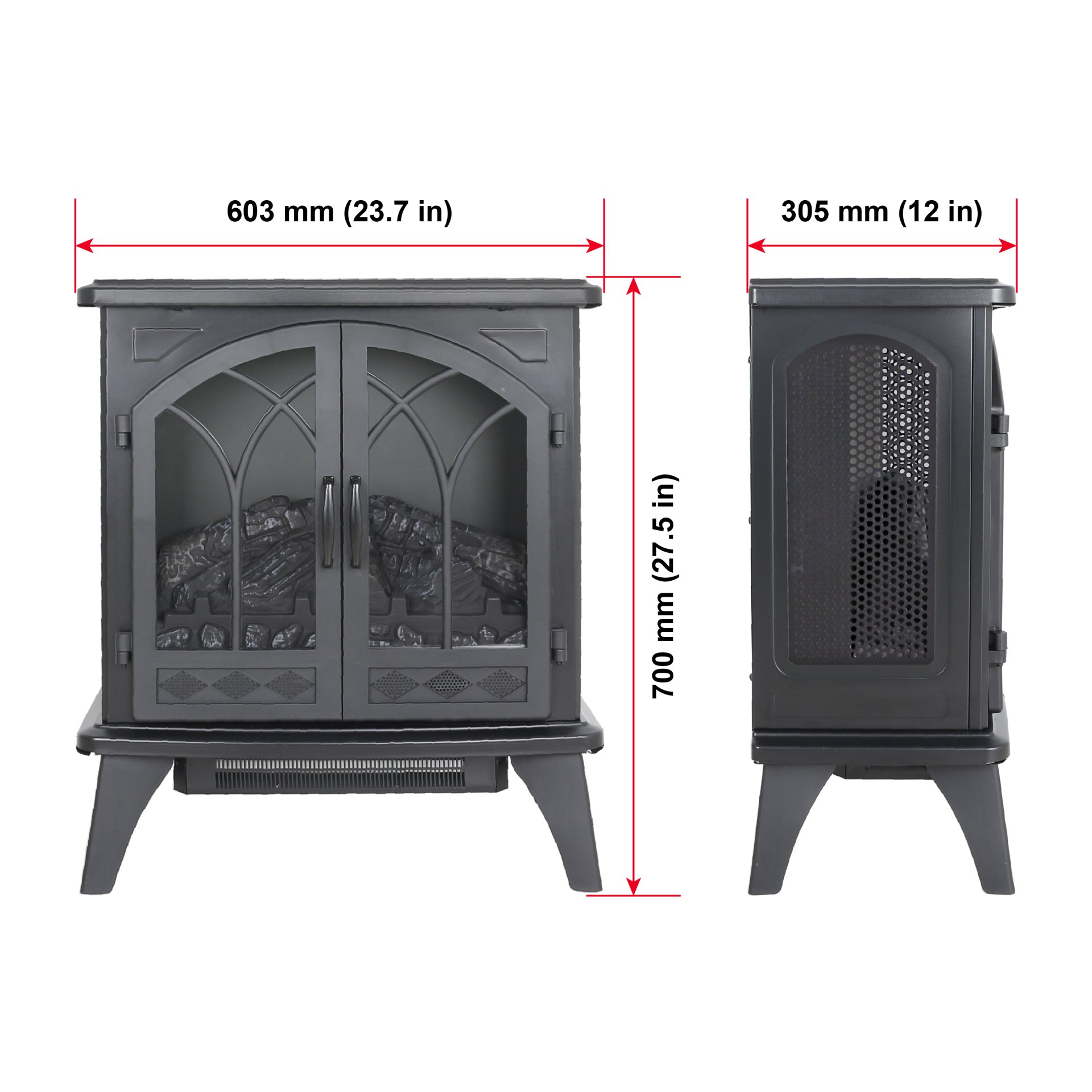 24" 3D Flame Electric Infrared Quartz Fireplace Stove With Remote Control - Antique Black - Image 3