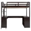 Full Loft Bed With U Shaped Desk, Storage Compartments And Tri Fold Mirror - Espresso - Image 3