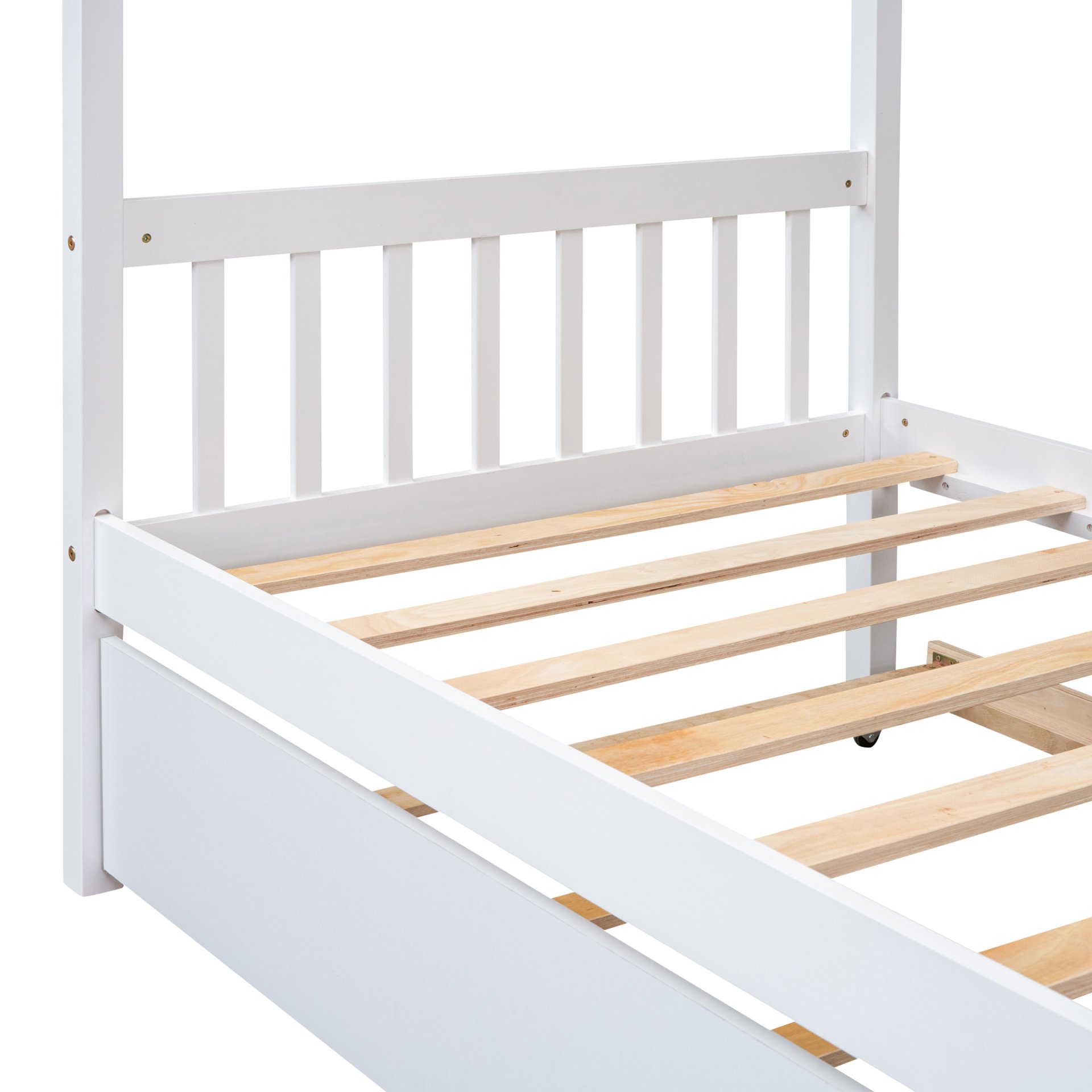 Twin Size House Bed With Twin Size Trundle - White - Image 8