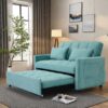 Velvet Two Seater Pull Out Sofa Bed, Adjustable Backrest With Three USB Ports, Two Side Pockets, 3 In 1 Convertible Sleeper Sofa Bed, Modern Love Seat Lounge Sofa For Living Room - Light Blue - Image 7