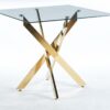 Dining Table With Cross Metal Leg And Tempered Glass, Modern Space Saving Kitchen Table For Living Room, Chrome Legs, Square Table - Golden - Image 4