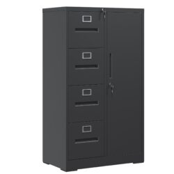Sleek Metal Storage Vertical Filing Cabinet With Lock, 4 Drawer And 1 Door Steel File Locker For Home Office - Gunmetal Black