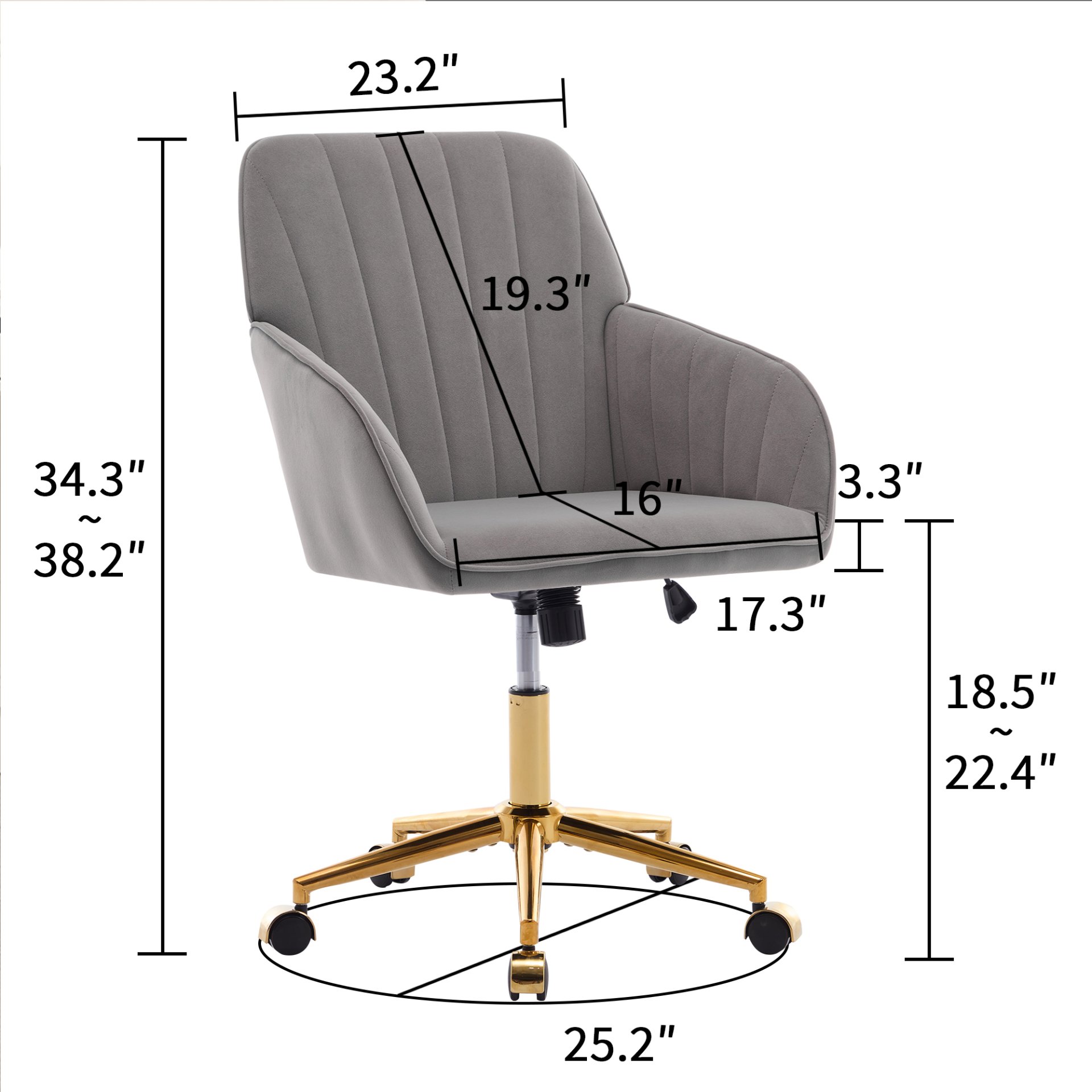Adjustable Office Chair, Ergonomic Swivel Chair Velvet, Comfortable For Long Sitting - Gray - Image 7