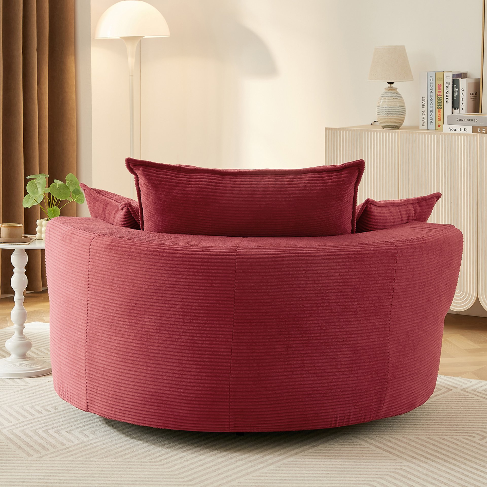 360° Swivel Sofa Chair Accent Barrel Chair With Dual Layer Cushion And Removable Pillows - Red - Image 11