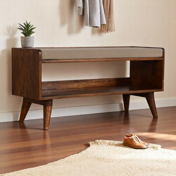Nordic Storage Bench - Chestnut / Mud Linen