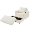 Modern Style Armchair Chaise Lounge Sofa Couch With Movable Storage Ottoman, USB Ports, Cup Holders, Phone Holder Chenille - Beige - Image 18