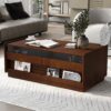 Modern Rectangle Coffee Table With 4 Drawers And 2 Display Shelves, Tempered Glass For Living Room - Brown - Image 6