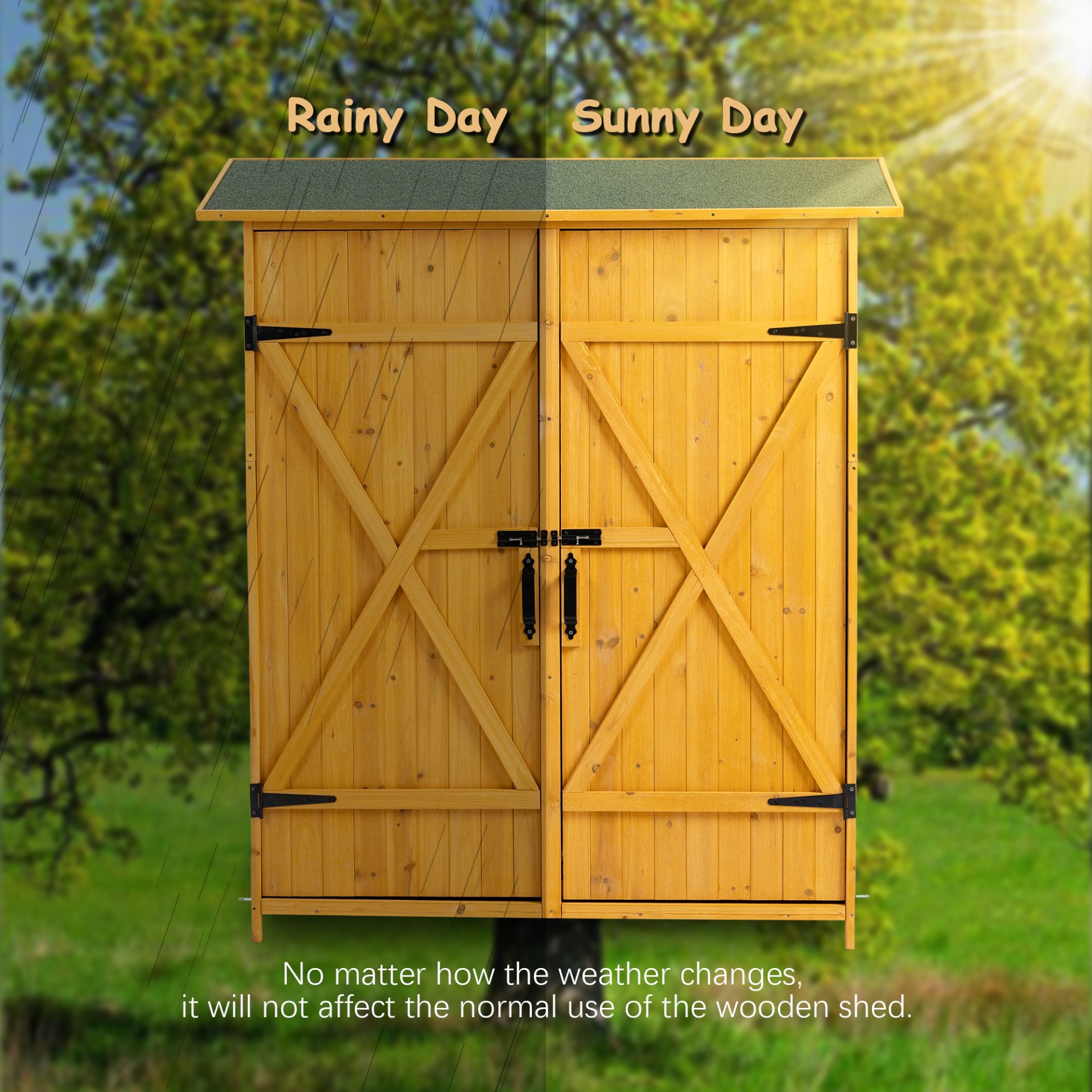 Outdoor Storage Shed With Lockable Door, Wooden Tool Storage Shed With Detachable Shelves & Pitch Roof - Natural - Image 8