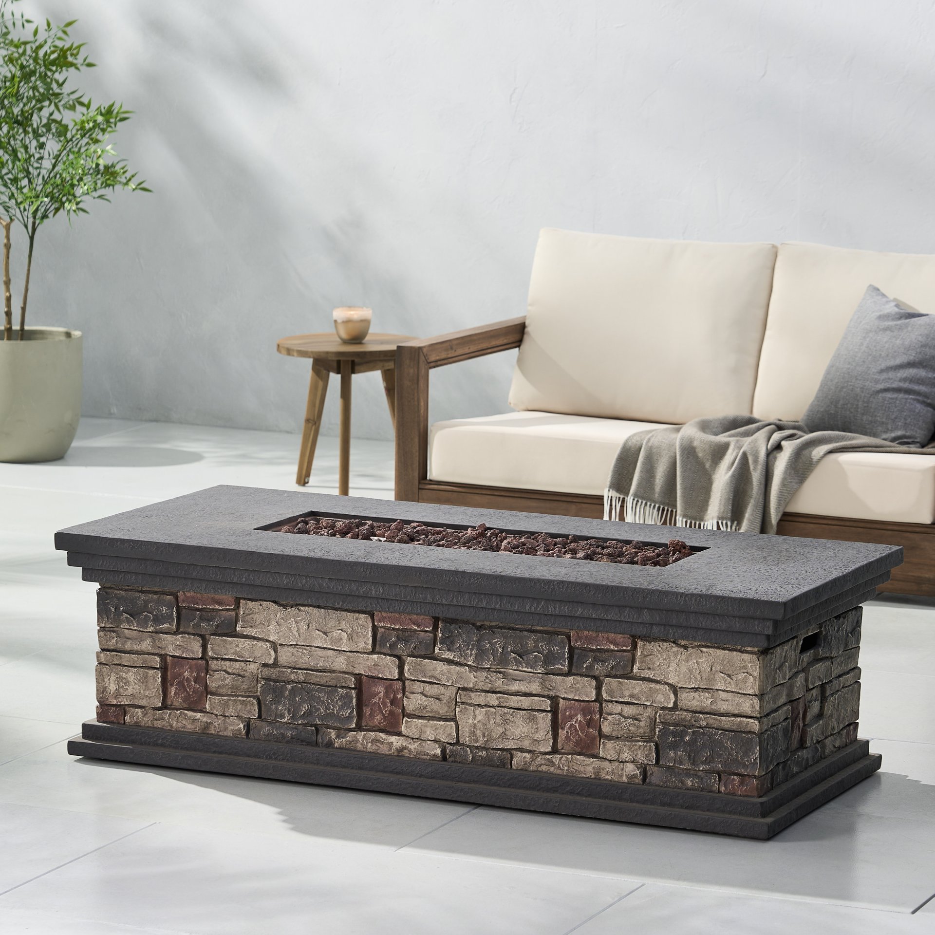Contemporary Rectangle Fire Pit 50, 000 Btu Magnesium Oxide - Stone Gray - Image 4