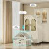 Side Wide Folding Wardrobe, With Magnetic Door, Plastic Storage Cabinet With Wheels (1 Layer Of Wardrobe + 2 Layers Of Folding Boxes + 10 Hangers) - Cream White - Image 3