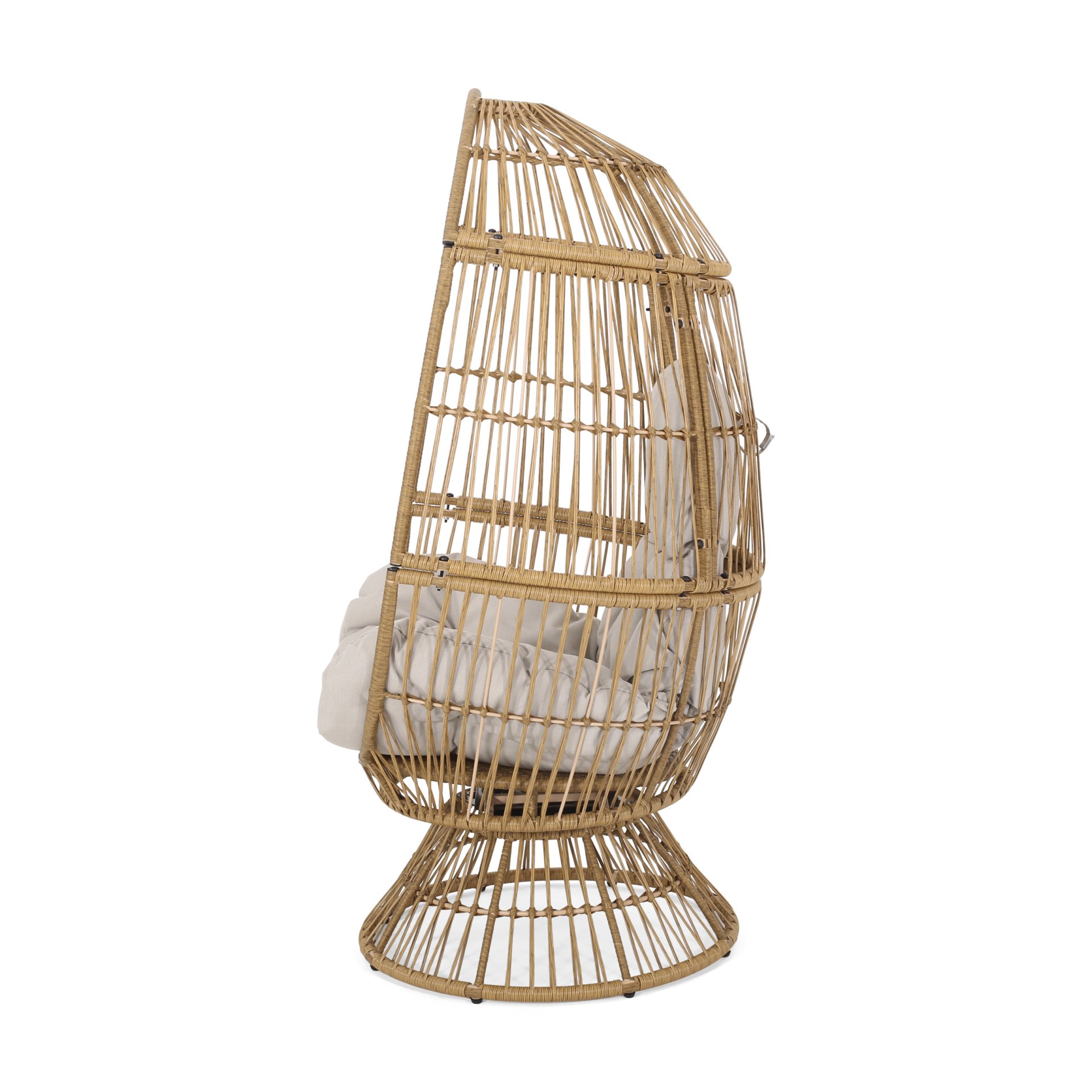 Patio Swivel Basket Egg Chair With Cushion - Natural - Image 8