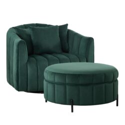 Oversized Swivel Barrel Accent Chair And Ottoman Set With Storage - Green