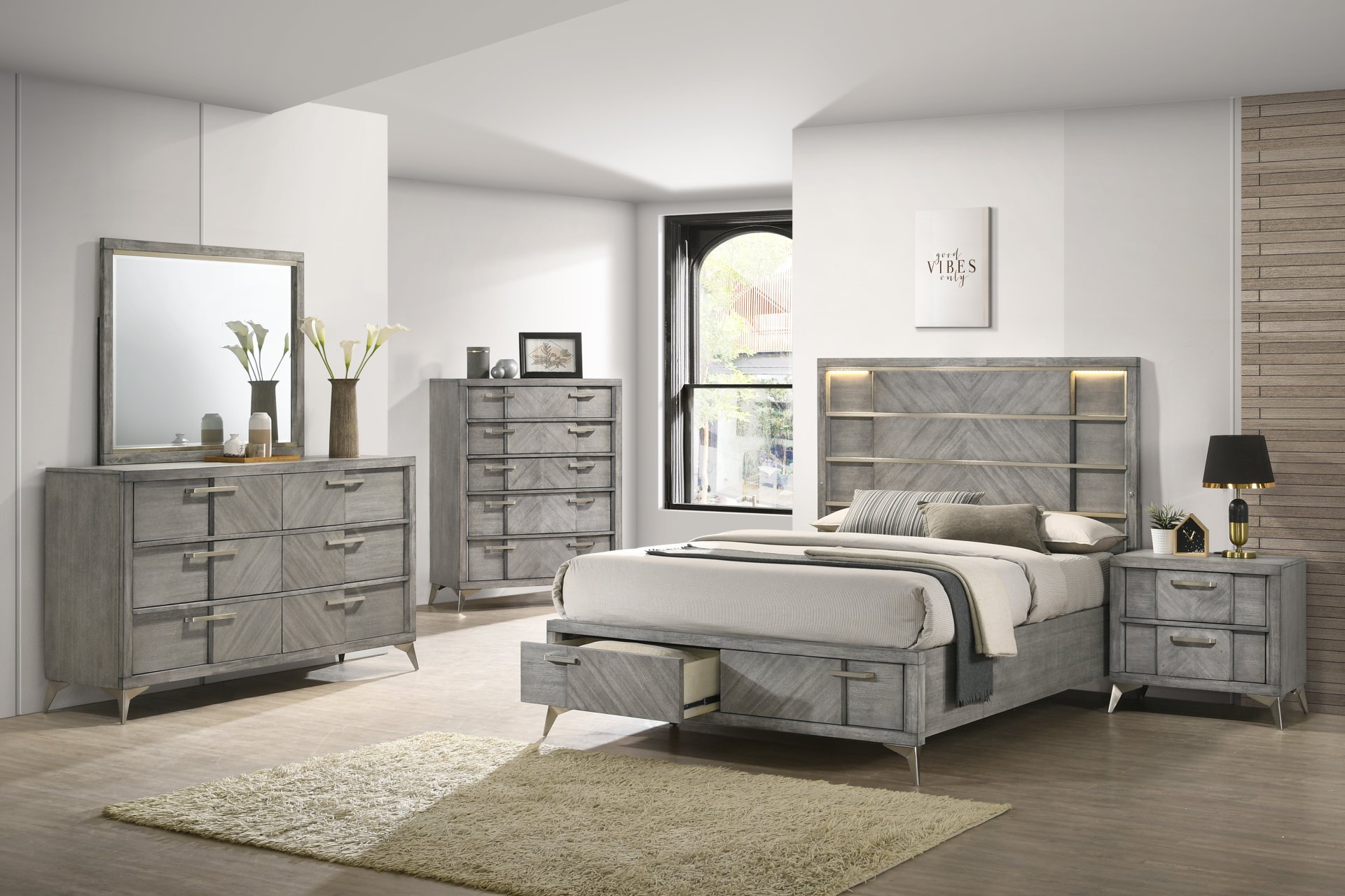2 Drawer Night Bookmatched Veneers - Gray - Image 4