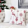 Christmas Throw Pillow With Embroidered Reindeer And Snowflakes - White - Image 2