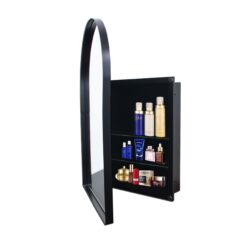 Arched Recessed Medicine Cabinet, Metal Framed Bathroom Wall Cabinet With Mirror And Adjustable Shelves, Wall Mirror With Storage For Bathroom - Matte Black