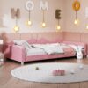 Twin Size Upholstered Daybed, Sherpa Fabric Sofabed With Cloud-Shaped Backrest, No Box - Spring Needed - Pink - Image 7