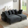 Upholstered L Shaped Sectional Sofa With Storage, Movable Ottoman, And 6 Throw Pillows - Black - Image 3
