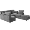 Modern Sectional Sofa Modular Sofa With Movable Ottoman, USB Ports & Phone Holder Chenille - Gray - Image 11