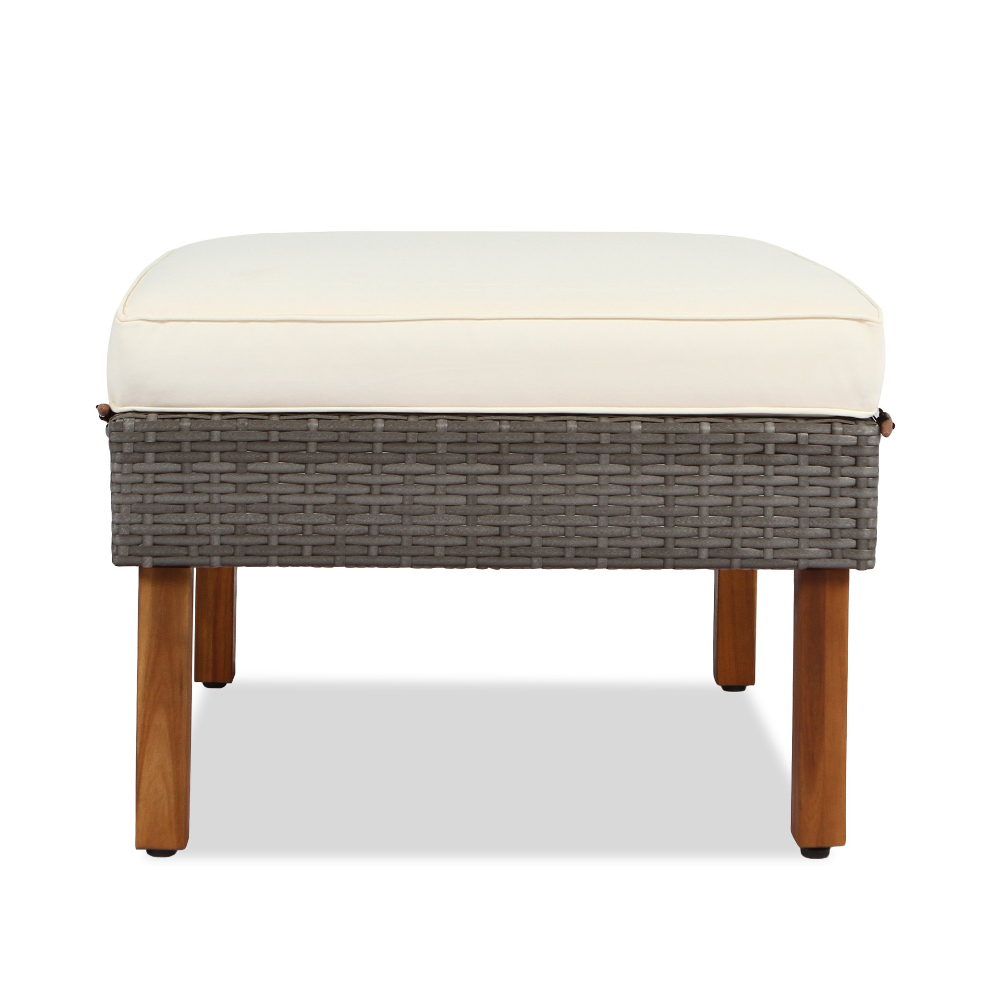 9 Piece Patio Rattan Furniture Set, Outdoor Conversation Set With Acacia Wood Legs And Tabletop, PE Rattan Sectional Sofa Set With Coffee Table, Washable Cushion - Beige - Image 9