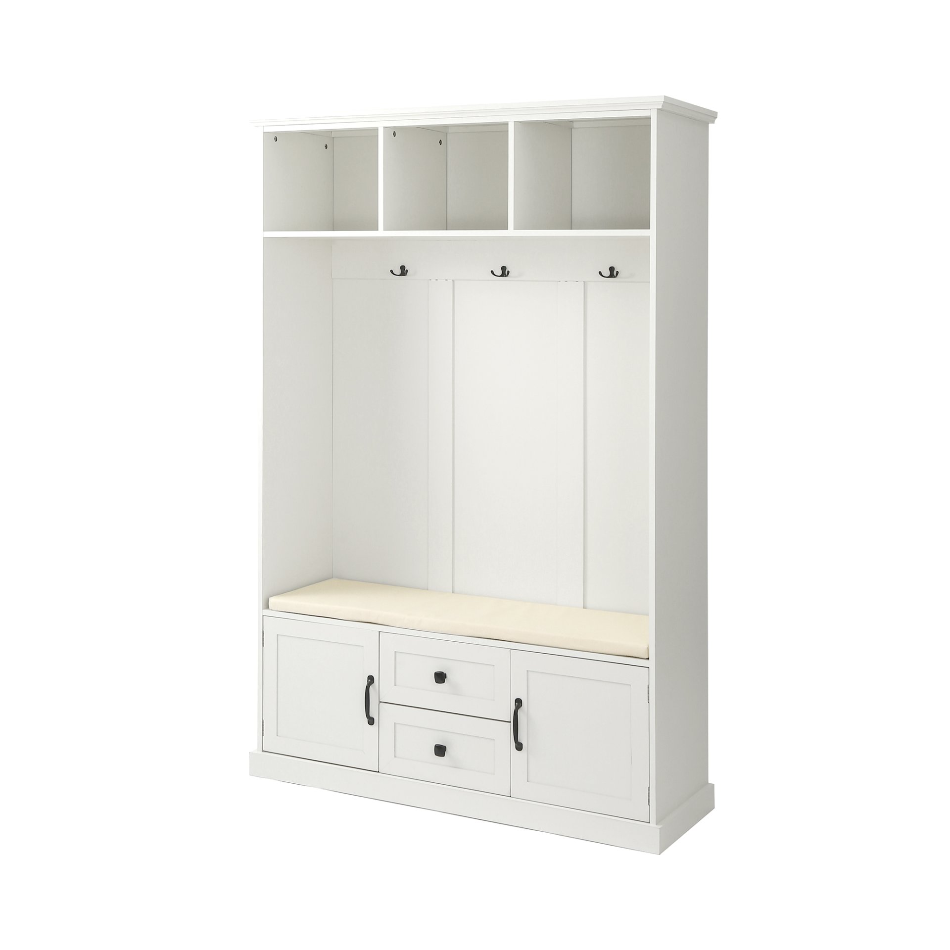 Hall Tree With 3 Hooks, Coat Hanger, Entryway Bench, Storage Bench, 3 In 1 Design, For Entrance, Hallway White - White - Image 5