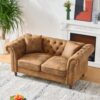 Mid Century Modern Chesterfield Sofa, Roll Armrest, Upholstered 2 Seater Couch - Brown - Image 5
