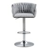 360 Degree Swivel Bar Stools Adjustable Counter Height Bar Chairs With Woven Back & Footrest, Silver Chromed Bar Stools For Kitchen Island (Set of 2) - Gray - Image 4