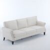 Rolled Arm Sofa With Nailhead Trim 3 Seater Upholstered Couch With Wooden Legs For Living Room Or Bedroom Deep Seat Design - Beige - Image 15