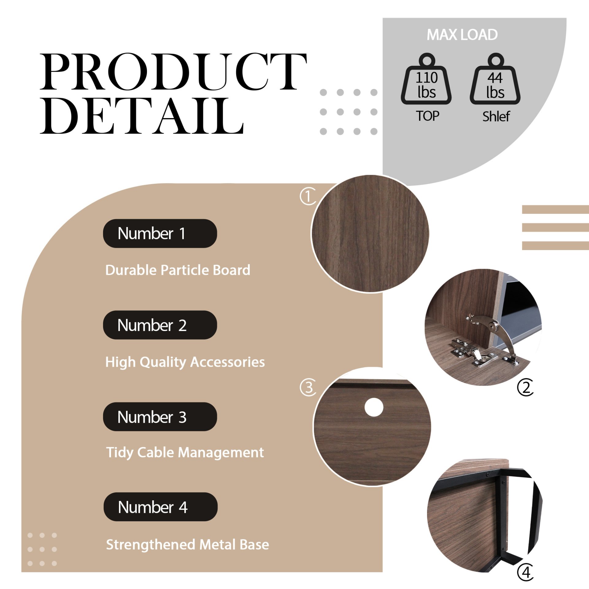 Modern TV With 3 Cabinets & Open Shelves, Color-Matching Media Console Table For Tvs Up To 80'', Entertainment Center With Drop Down Door For Living Room - Dark Brown - Image 6