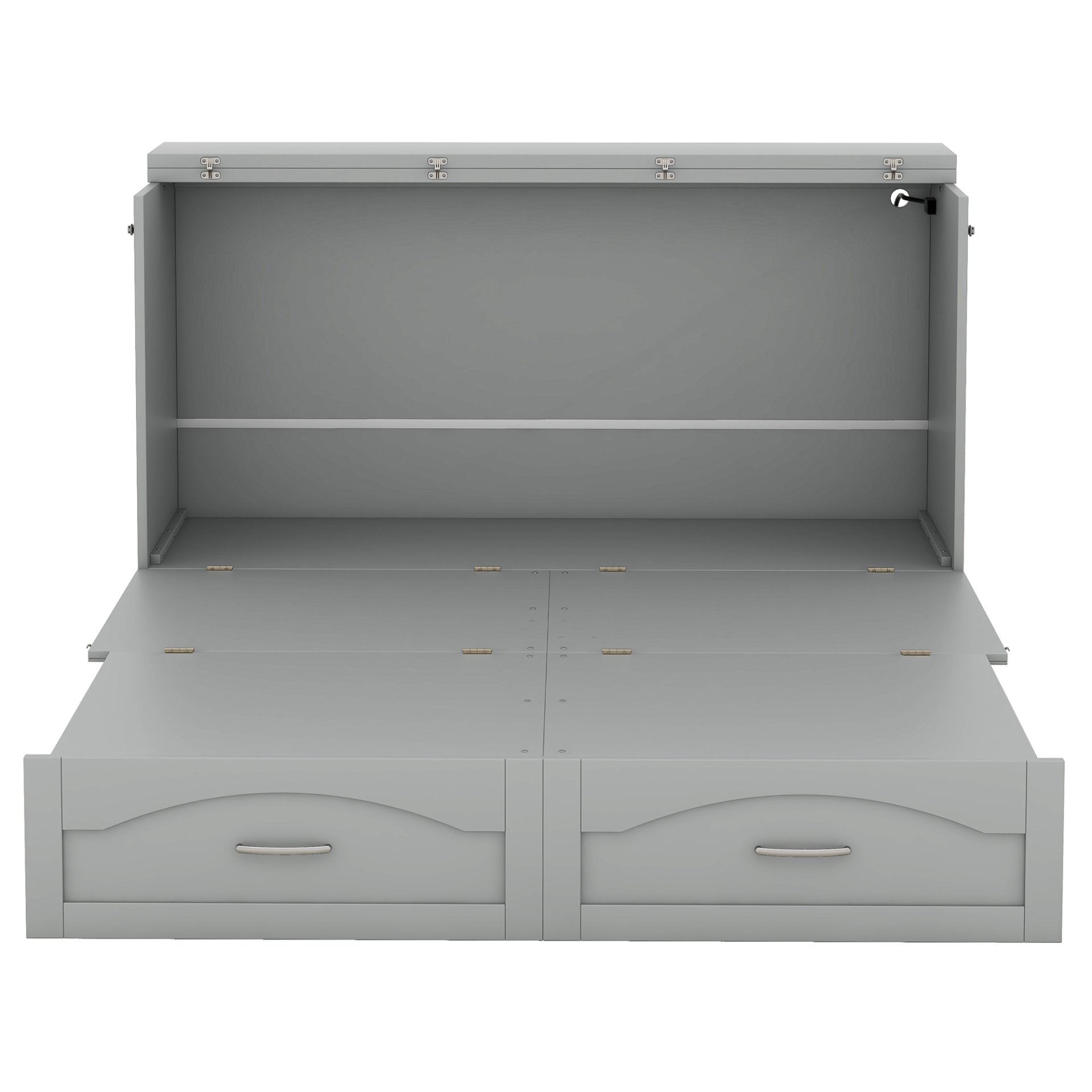 Queen Size Murphy Wall Bed With Drawer And A Set Of Sockets & USB Ports, Pulley Structure Design - Gray - Image 4