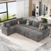 Sectional Sofa Pull-Out Sofa Bed Sleeper With A Storage Ottoman, Three Pillows And Charging Devices For Living Room - Gray - Image 4