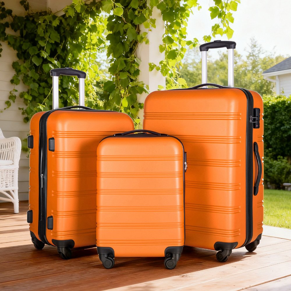 3 Piece Luggage Set Hardside Spinner Suitcase With Tsa Lock 20" 24" 28" Available - Orange - Image 10