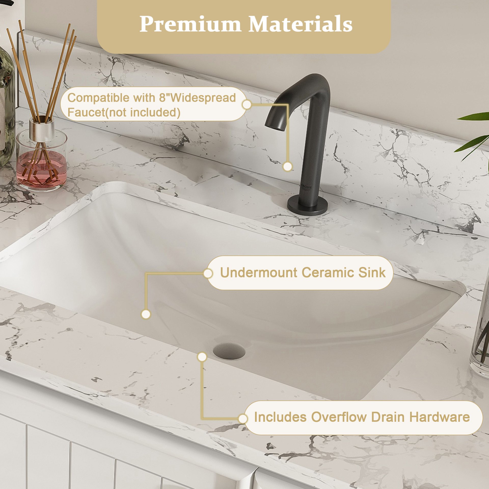 37" Bathroom Vanity, Multi Functional Cabinet With Doors And Drawers, Frame, Single Faucet Hole - White - Image 8