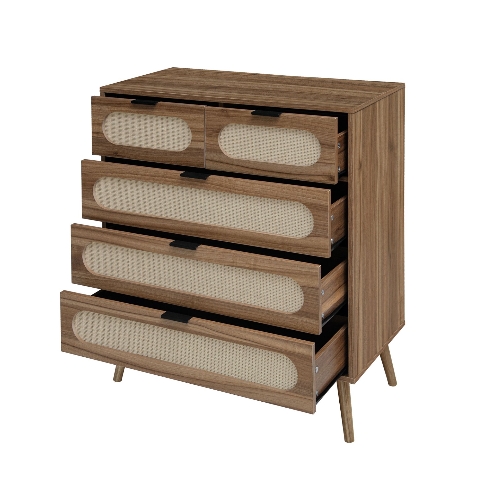 Modern 5 Drawer Accent Storage Cabinet For Living Room, Bedroom, Dining Room, Or Study - Walnut - Image 14